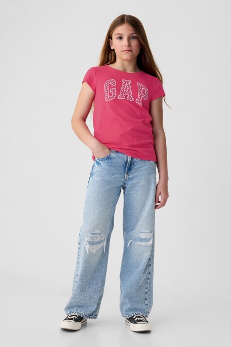 Remera Logo Gap Manga Corta Niña Pink Hibiscus 486