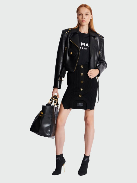 Balmain -Remera de algodón con estampado Balmain Paris Negro