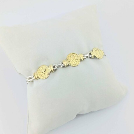 Pulsera de plata 925 con double de oro 18k. Espíritu Santo, San Benito y Virgen niña. Pulsera de plata 925 con double de oro 18k. Espíritu Santo, San Benito y Virgen niña.