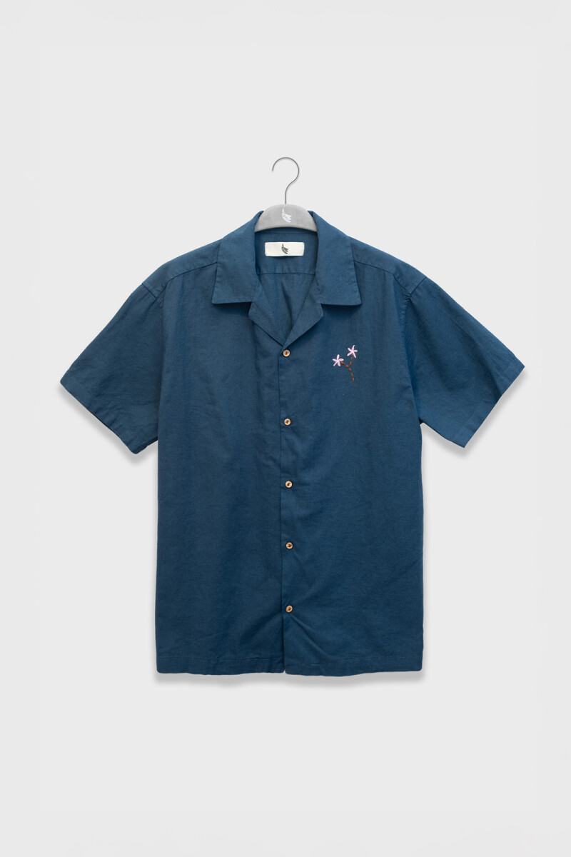 FLORAL CAMP-COLLAR BOXY SHIRT Blue