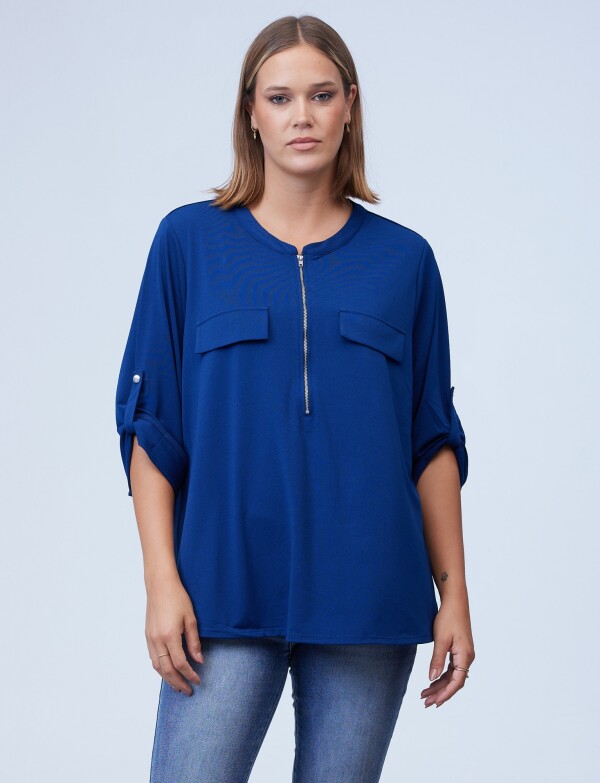 Blusa Oversize Zip AZUL