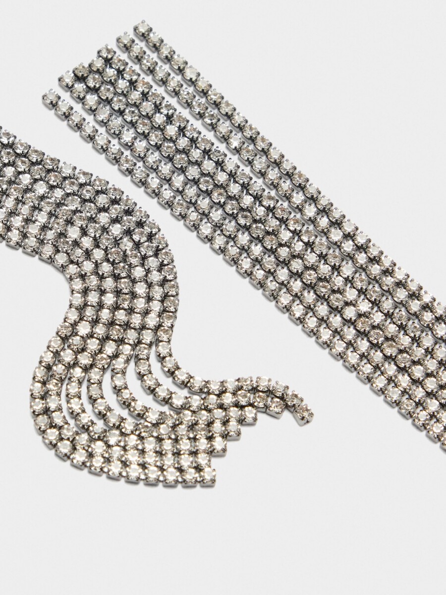 Pendientes Largos De Cadenas Con Cristales plateado