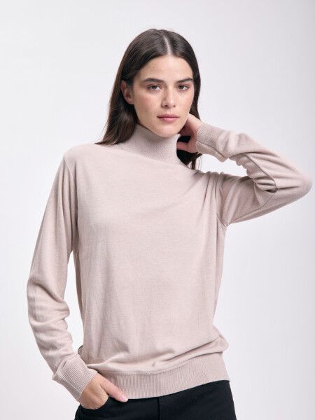 Polera de punto básica Beige