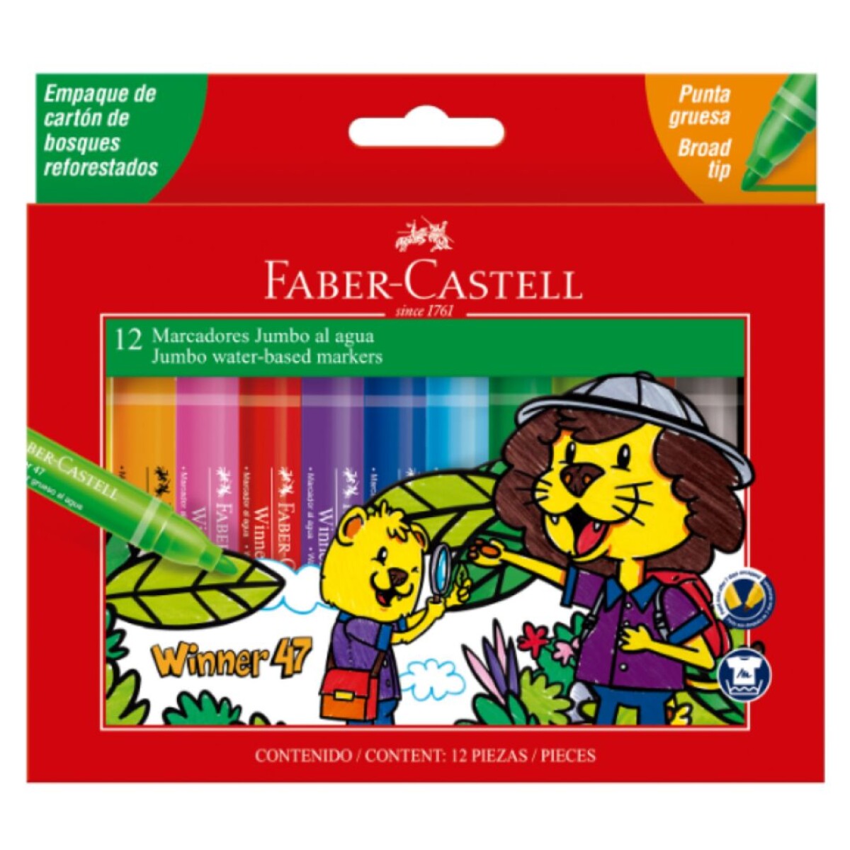 MARCADOR FABER CASTELL 31256 WINNER GRUESO X 12 COLORES 