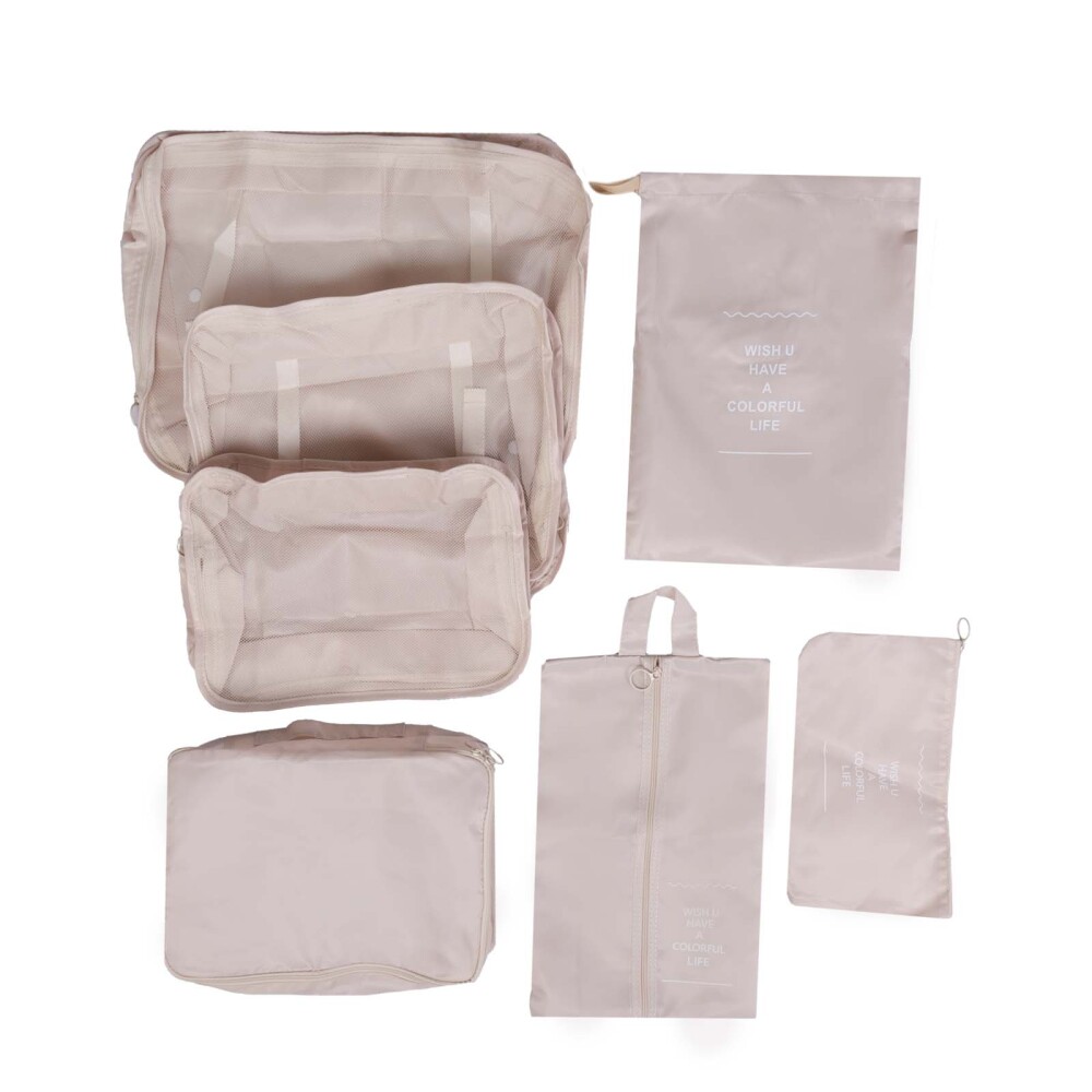 SET 7PCS ORGANIZACIÓN VIAJE POLIESTER NATURAL-BEIGE A631