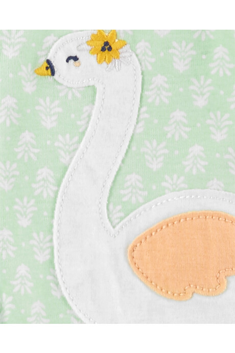 Pijama una pieza de algodón, verde, estampa cisne. Talles 2-5T Sin color