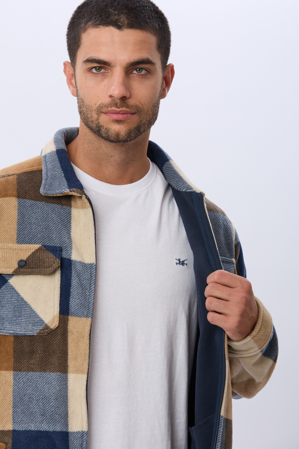 CAMPERA POLAR A CUADROS Azul