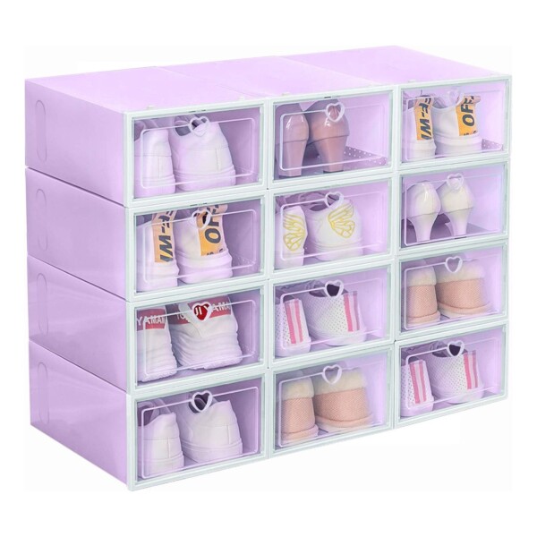 Caja Zapatos Zapatera Transparente Organizador Apilable Color Variante Violeta