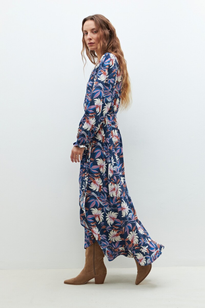 Maxi vestido estampa floral azul marino