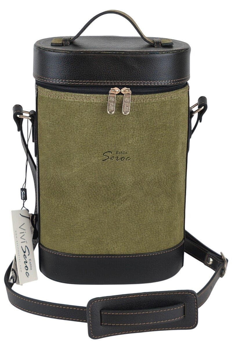 Matera de cuero combinada con pecari verde