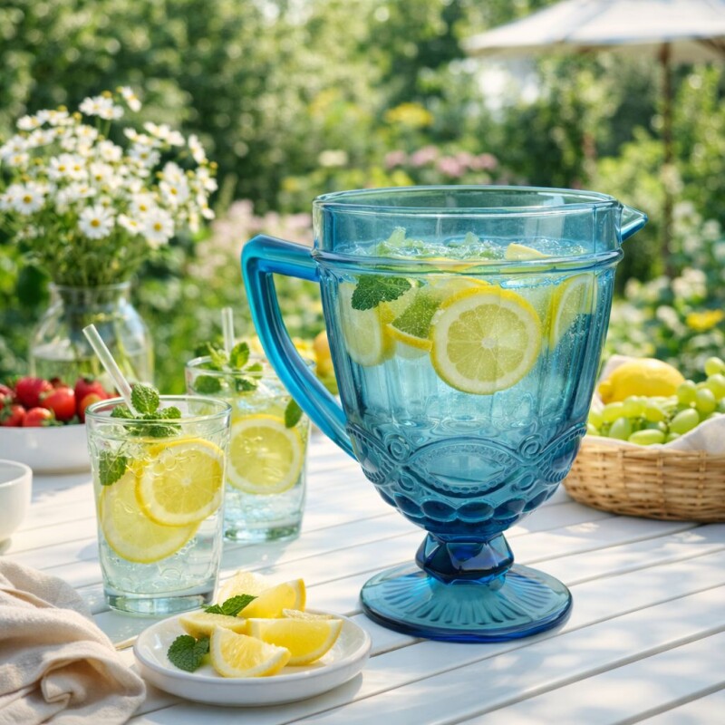 Jarra de Vidrio Labrada Azul