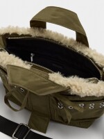 Bolso Tote De Nylon Borde Efecto Pelo caqui