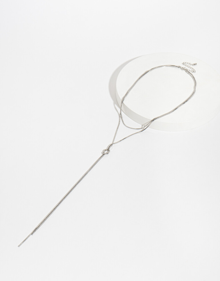Collares Largos Metal Collar Largo De Metal - Plateado Rodio