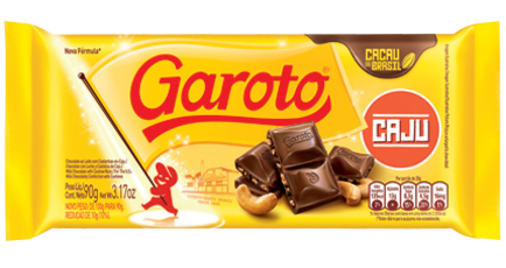 TABLETA GAROTO CHOCOLATE 90G CAJU 
