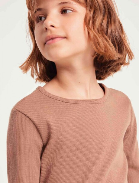 BLUSA MANGA LARGA INFANTIL CON BORDADO MARRÓN