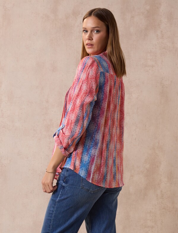 Blusa Gasa Print MULTI/ROJO