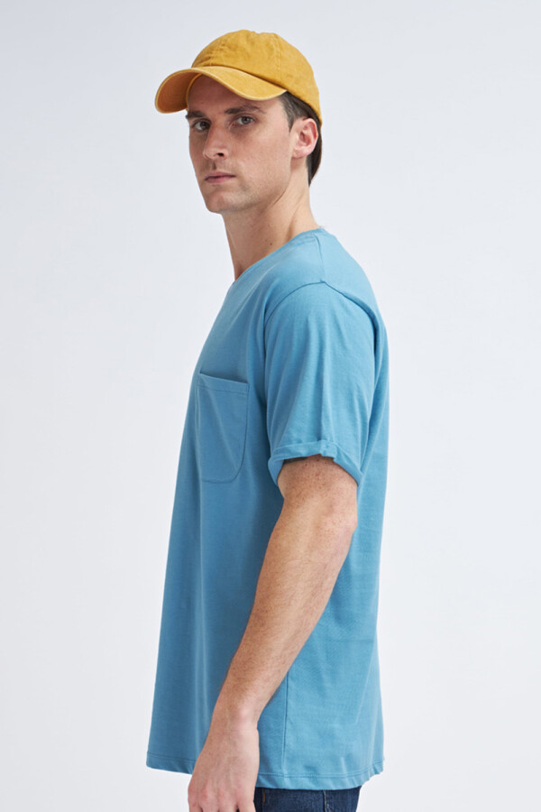 Camiseta manga corta con bolsillo Azul Piedra