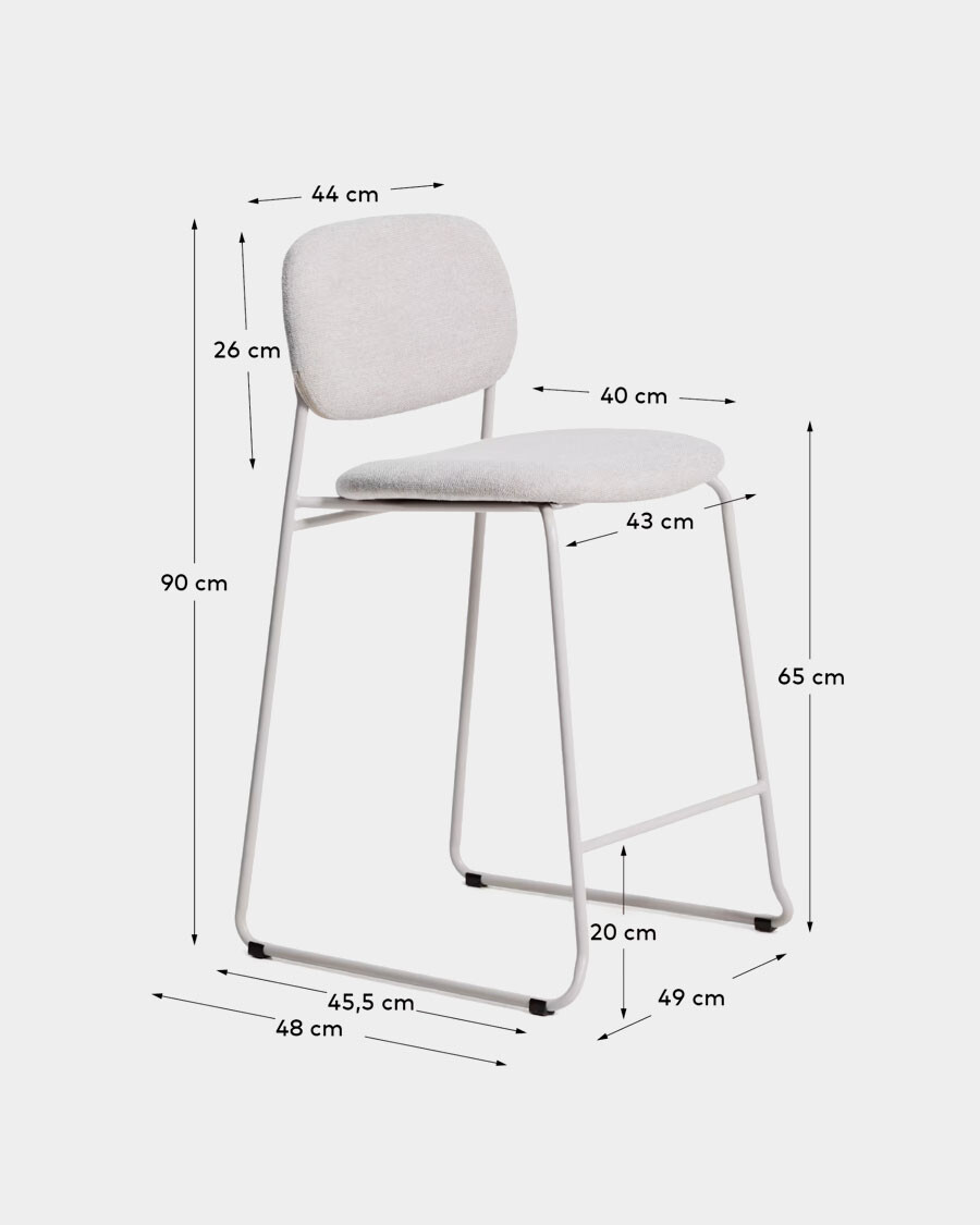 Taburete apilable Meli de chenilla beige y patas de metal beige 65 cm Taburete apilable Meli de chenilla beige y patas de metal beige 65 cm