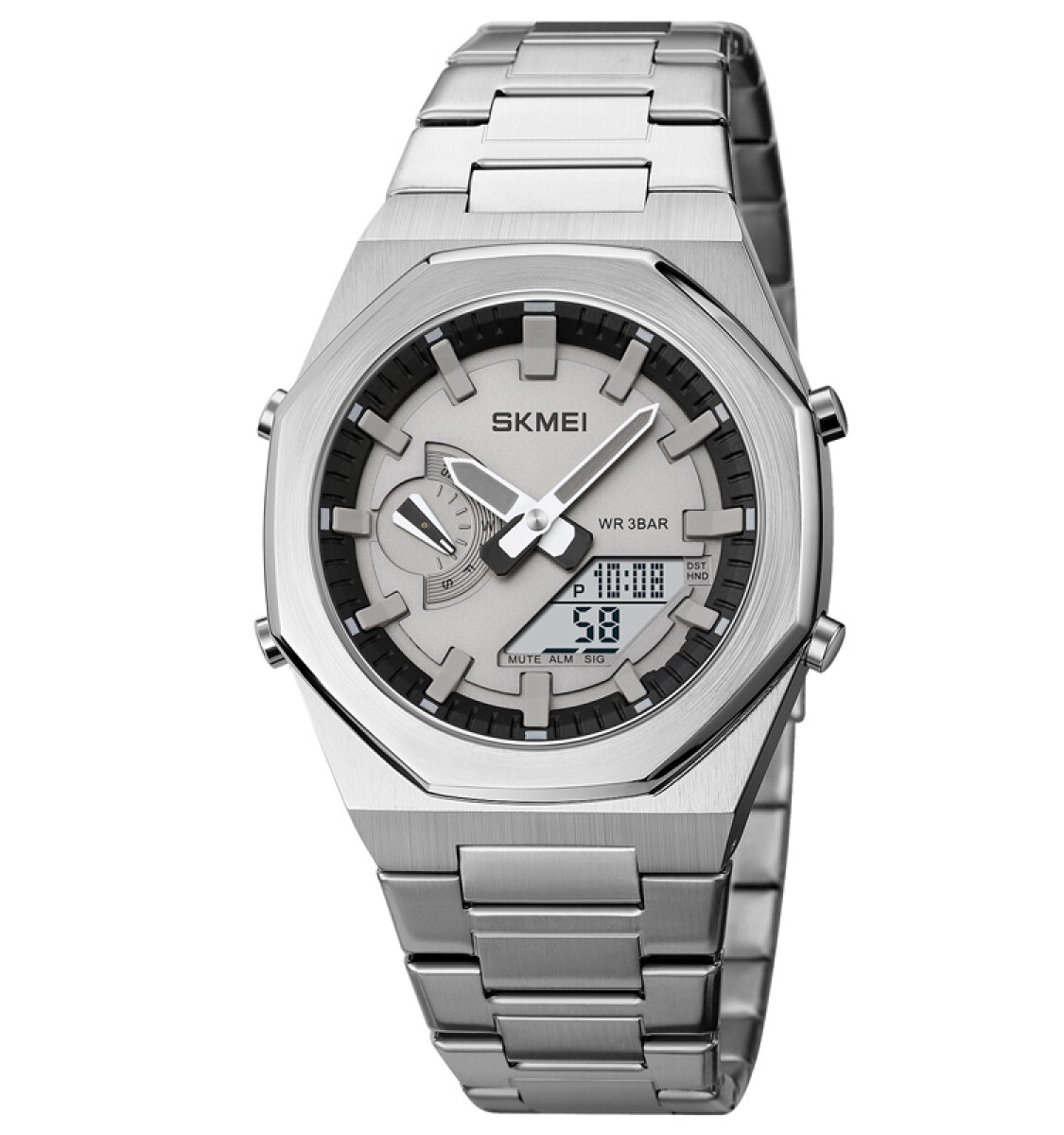 Reloj Skmei 1816siwt Híbrido Hombre Plateado Con Pantalla Blanca 