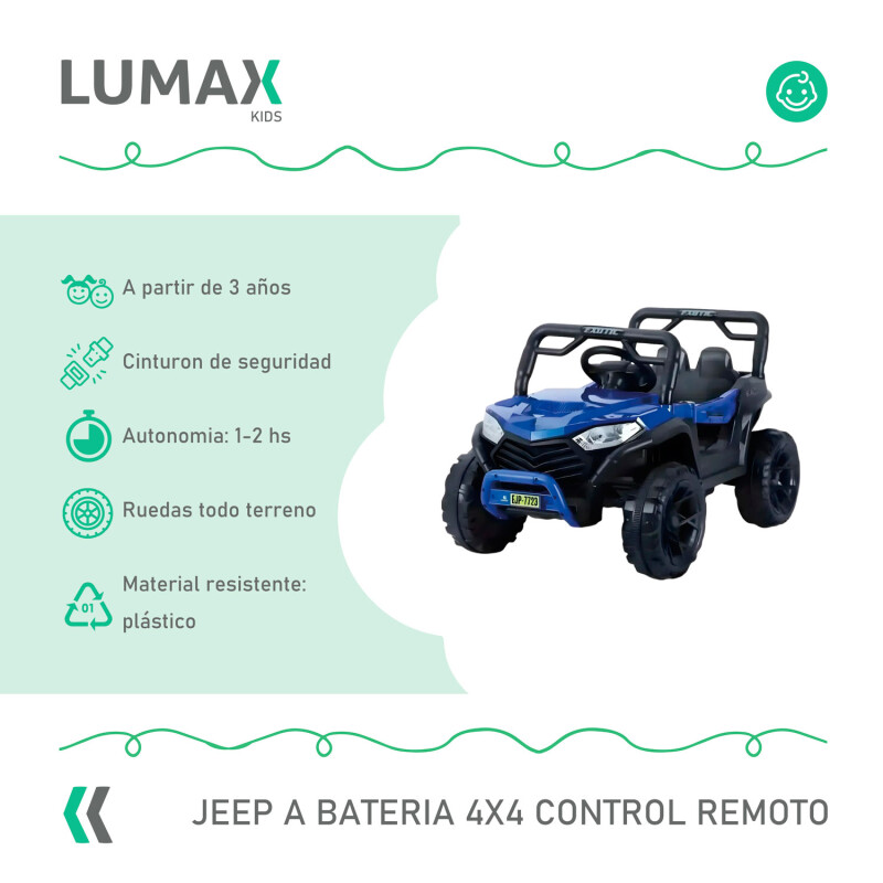 Auto a Batería Lumax 4x4 12V control remoto, USB y Música Azul