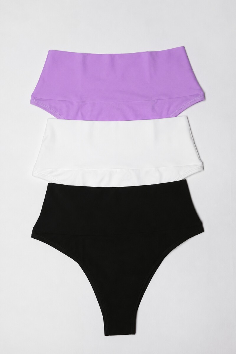 Pack de 3 Culottes Gracia Algodón [B84] Lila, crema y negro