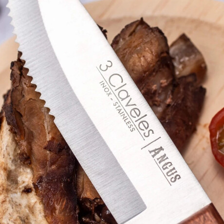 Set X4 Cuchillos p/ Carne Asado en Acero Inox y Mango Madera Marrón