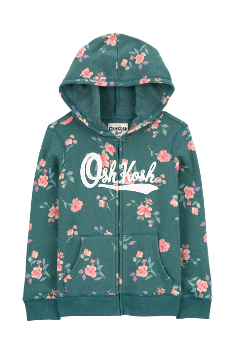 Campera de algodón, con capucha y logo, diseño floral. Talles 6-14 Sin color