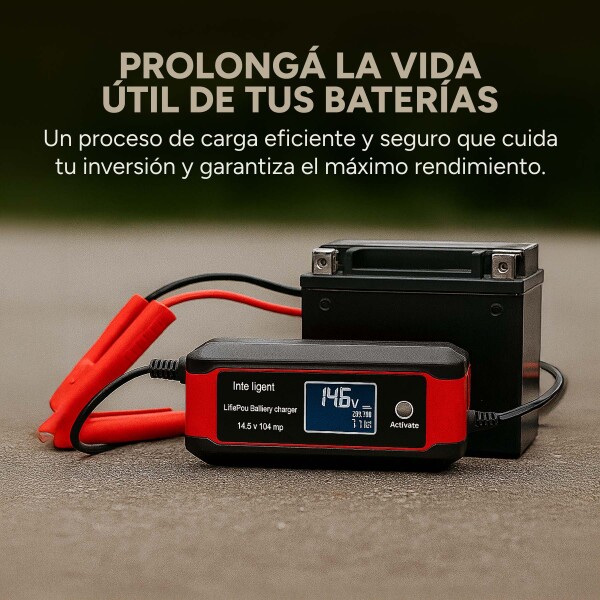Cargador Bateria Inteligente Auto Moto Lancha Premium 14.6V® Color Rojo