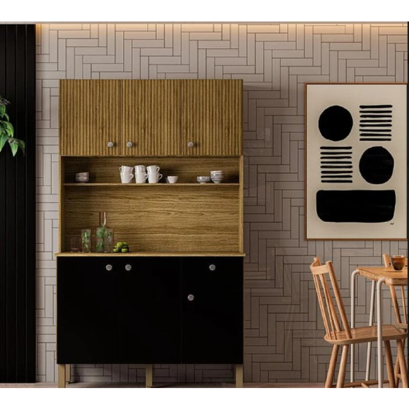 Cocina Style 6 Puertas Freijó Nero Ripado Kits Paraná Cocina Style 6 Puertas Freijó Nero Ripado Kits Paraná