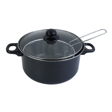 Olla freidora con colador y tapa de vidrio Olla freidora con colador y tapa de vidrio