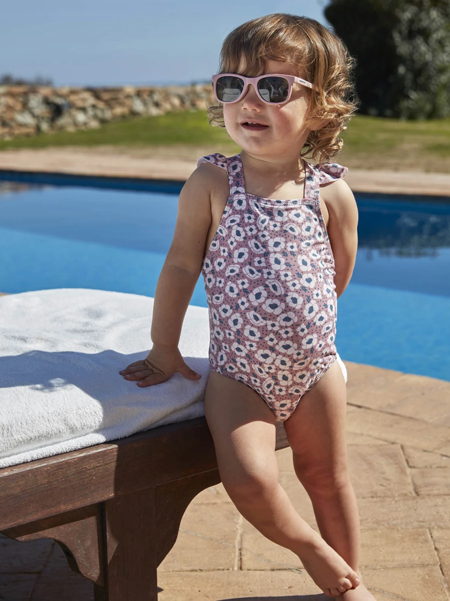 Traje De Baño Estampado Flor Grande Rosa Medio