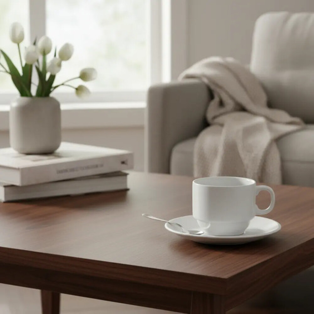 Set de 6 taza apilable con plato 220 ml Set de 6 taza apilable con plato 220 ml