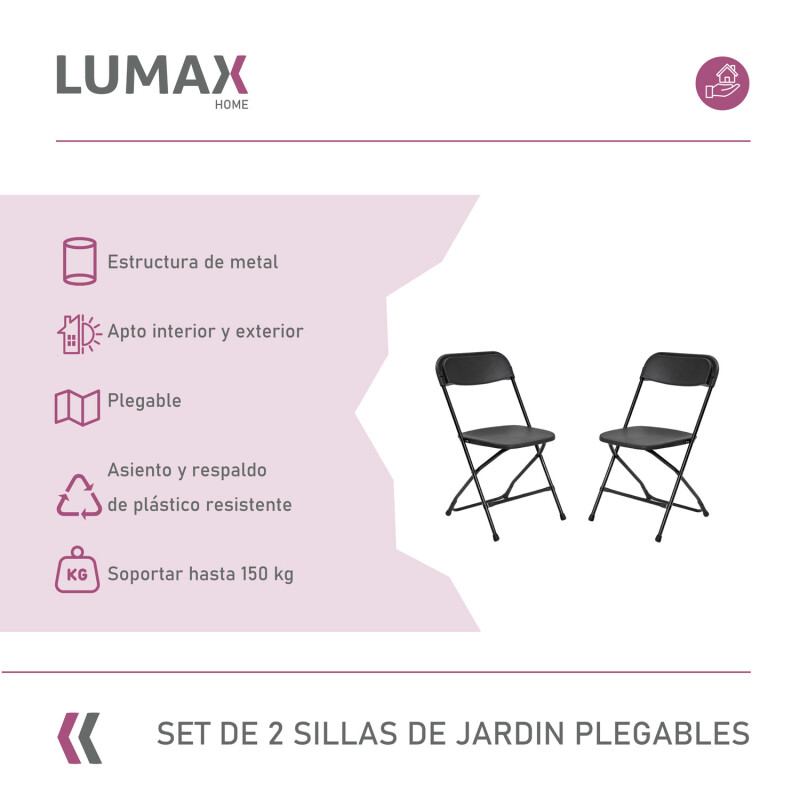 Set de 2 Sillas Lumax de Jardin Plegable Portable Set de 2 Sillas Lumax de Jardin Plegable Portable