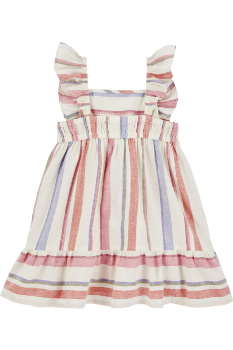 Vestido de lino ecovero, con volados, diseño a rayas Sin color