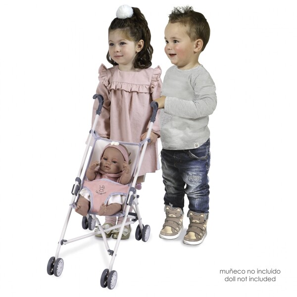 Coche Muñeca Bebé De Cuevas Plegable Silla Infantil Muñeca Variante Color Gris