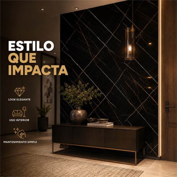 Placa PVC Símil Mármol 2,44x1,22m 3mm Resistente Pack x3 Mármol Negro 2