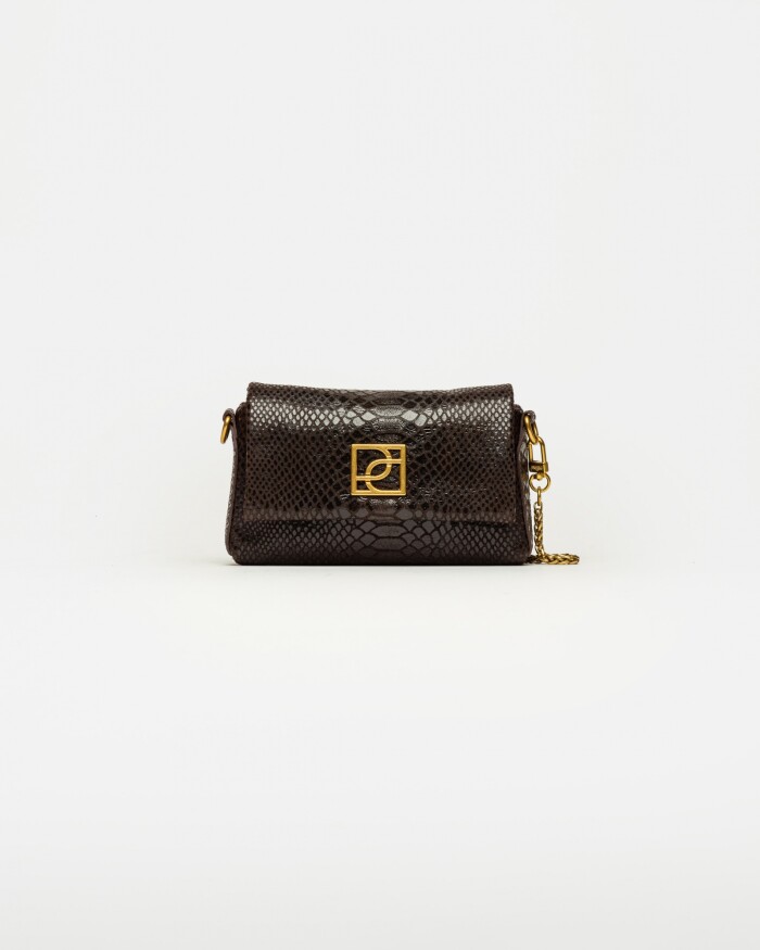 Mini bag Bloom en cuero gamuza anaconda Marron