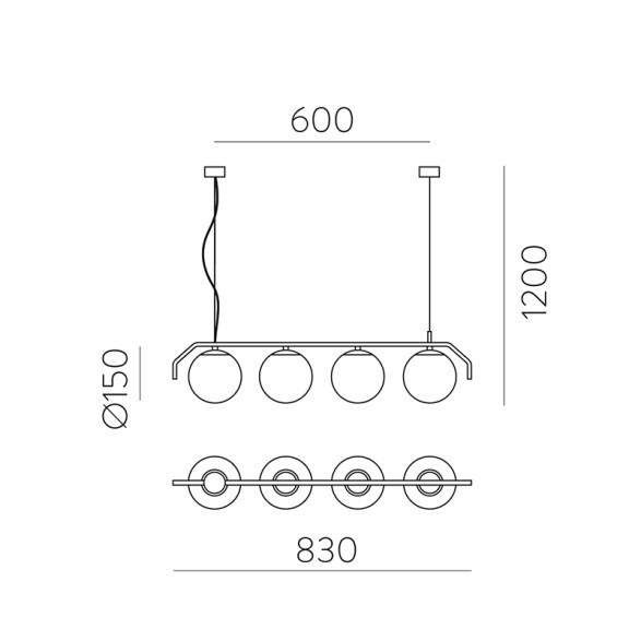 Colgante negro globo vidrio opal 4XE27 MAUI BA0242