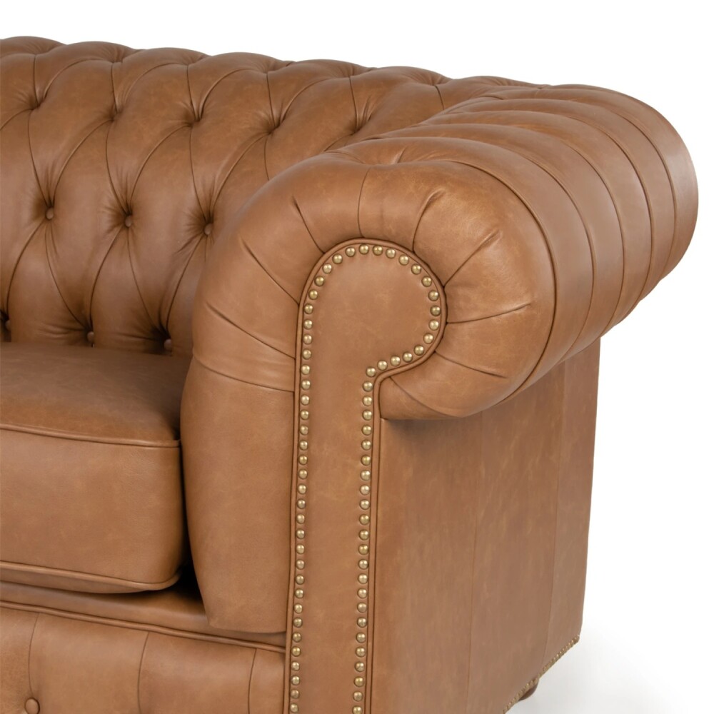 Sillón 100% Cuero - 3 Cuerpos - Chesterfield Camel