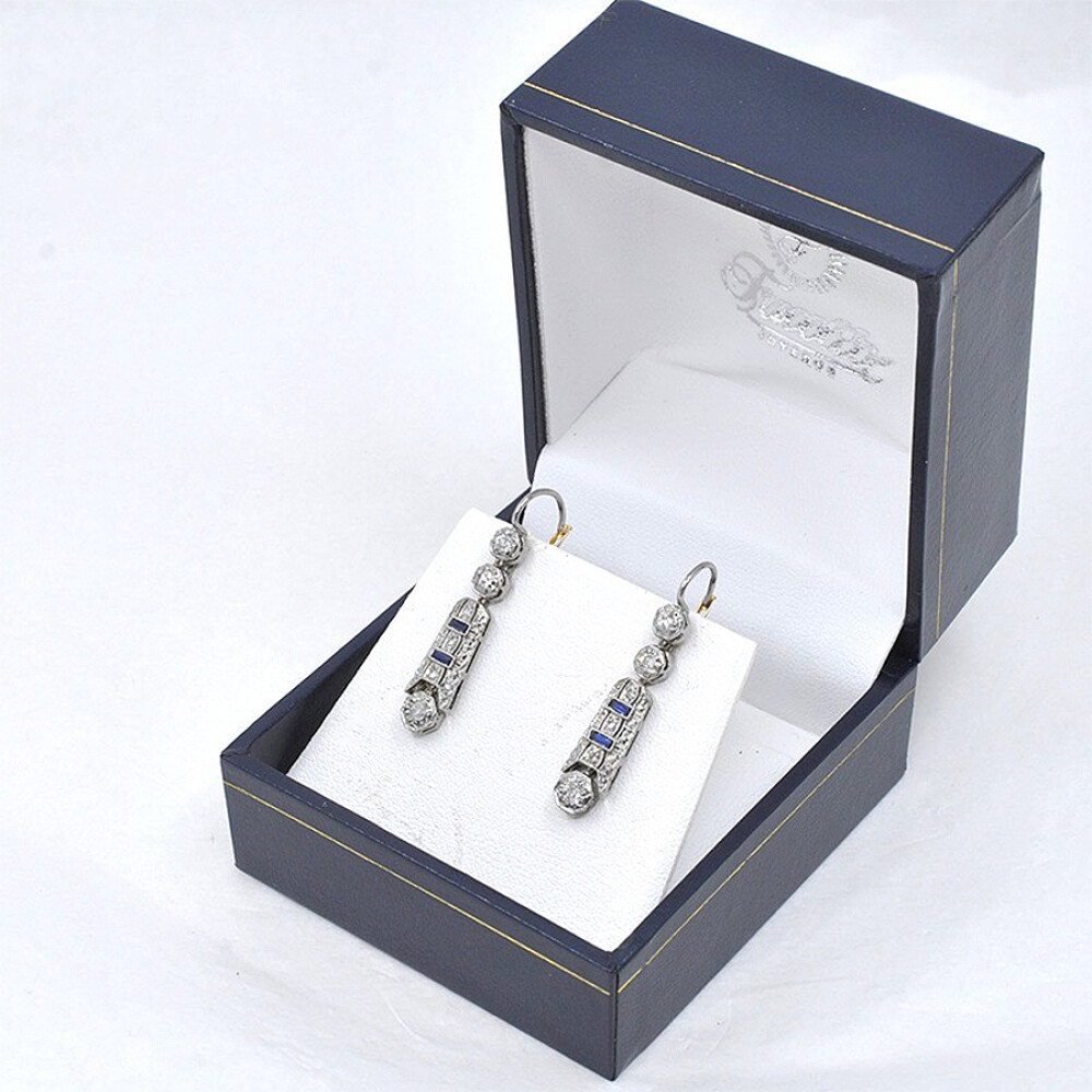 Caravanas Antiguas Oro 18K Brillantes Y Zafiros Caravanas Antiguas Oro 18K Brillantes Y Zafiros