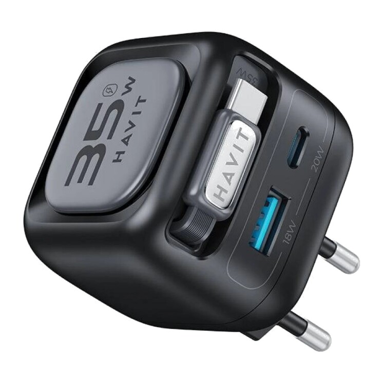Cargador Havit UC250 GaN 35 W con Cable USB-C Retráctil y Cargador para Reloj Cargador Havit UC250 GaN 35 W con Cable USB-C Retráctil y Cargador para Reloj