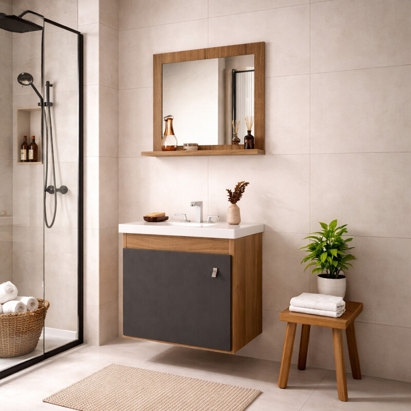 Mueble Baño Arte Dalva Madera 46x44.8 Cm Con bacha Nogal/ grafito Mueble Baño Arte Dalva Madera 46x44.8 Cm Con Bacha Nogal/ Grafito