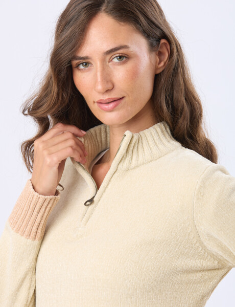 BUZO TEJIDO COMBINADO Beige