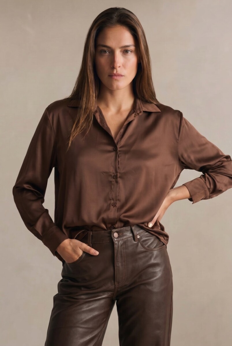 Camisa Saten - Chocolate 