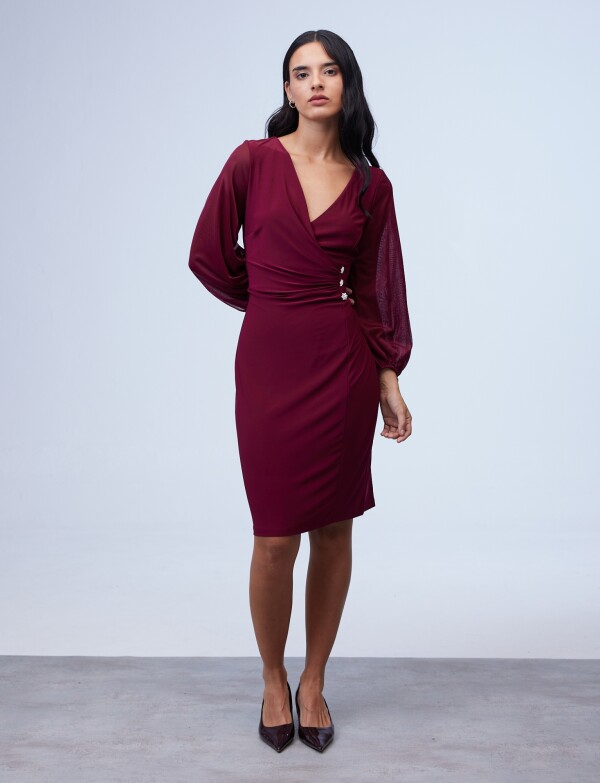 Vestido Escote V Cruzado BORDEAUX