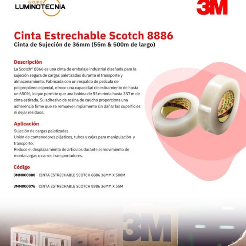 CINTA ESTRECHABLE SCOTCH8886 TRANSPARENTE 36MM X 500M - 3M CINTA ESTRECHABLE SCOTCH8886 TRANSPARENTE 36MM X 500M - 3M