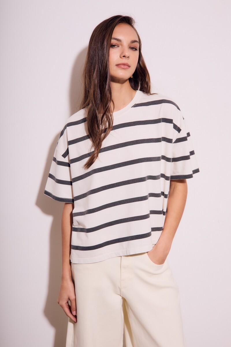 Remera Algodon Lavado Rayas Negro