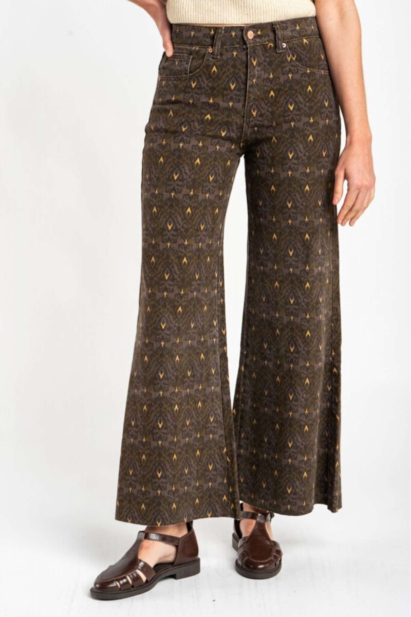Jean Flared Wide Leg Print - Chocolate 