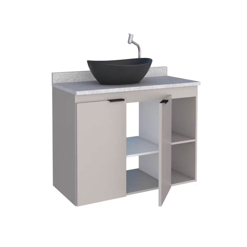 Mueble de baño suspendido Aster beige 80 cm mesada granito blanco sin bacha Mueble De Baño Suspendido Aster Beige 80 Cm Mesada Granito Blanco Sin Bacha