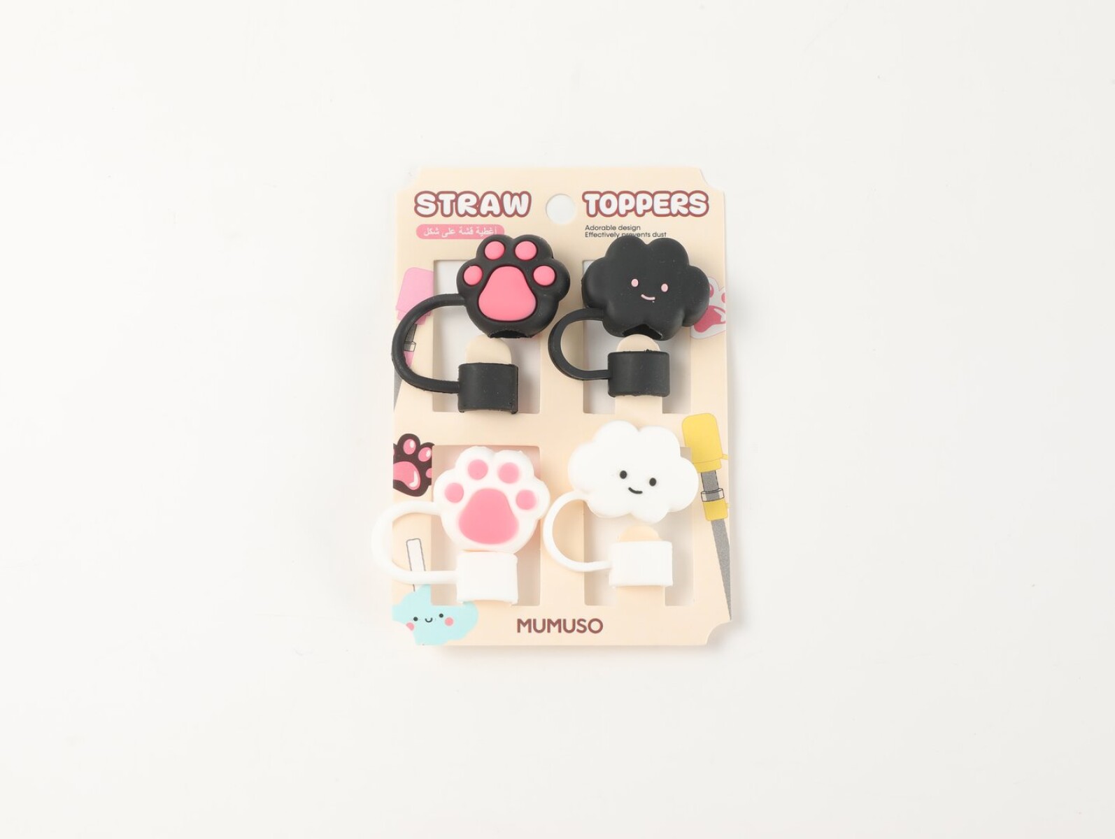 TAPONES PARA PAJILLA DISEÑO NUBE Y GATO (4 UNIDADES) 